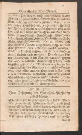 Der III. Titul. Von Ersetzung der Gerichts-Personen und Schöpfen