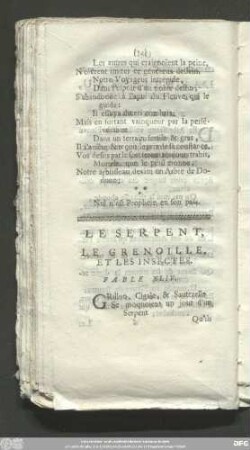 Le Serpent, Le Grenoille, Et Les Insectes. Fable XLIV.