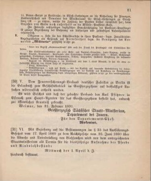 30. Ministerial-Bekanntmachung, die Ertheilung der Erlaubniß zum Geschäftsbetrieb im Großherzogthum an den Feuerversicherungs-Verband deutscher Fabriken zu Berlin betreffend