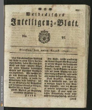 No. 35. Dienstag, den 29ten August 1809