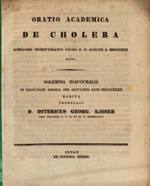 Oratio academica de cholera