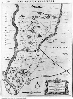 Athanasii Kircheri Latium, ..., Tafel auf Seite 218: Loca celebriora circa Pontem Salarium ...