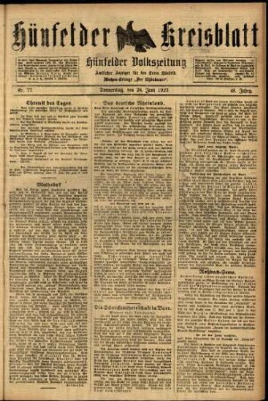 Ausgabe vom Donnerstag, den 28. Juni 1923.