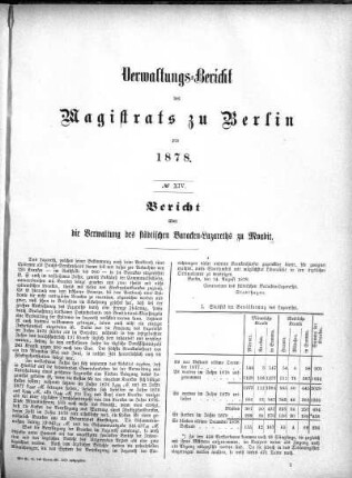 No. XIV. Bericht über die Verwaltung des städtischen Baracken-Lazareths zu Moabit