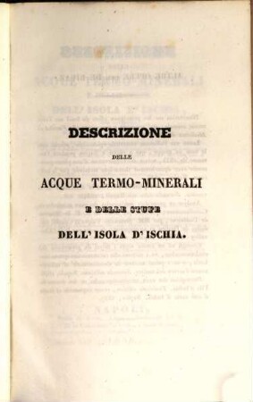 Descrizione delle acque termo-minerali e delle stufe dell'isola d'Ischia
