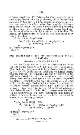 Brennmaterial für die Lehrerwohnung und die Schulstube : [V. Elementarschulwesen]