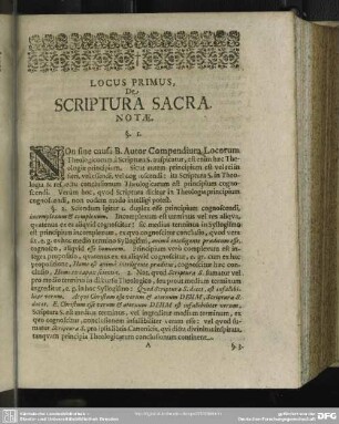 Locus Primus, De Scriptura Sacra Notae