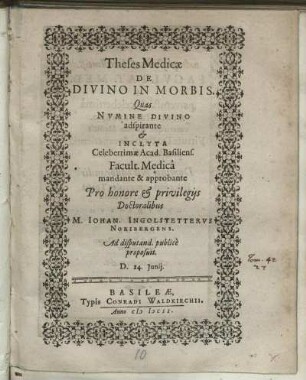 Theses Medicae De Divino In Morbis