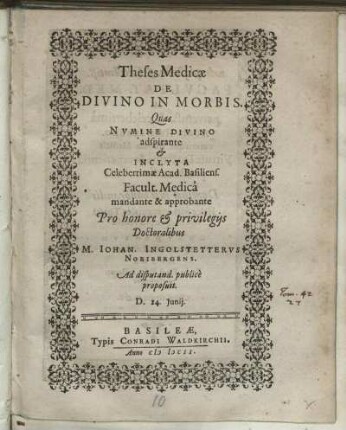 Theses Medicae De Divino In Morbis