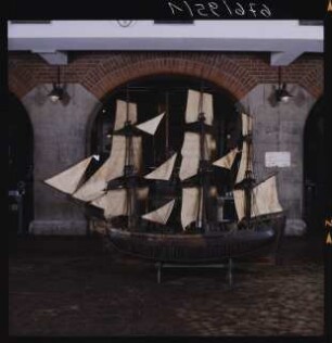 Werftmodell der preußischen Galiot "Friedrich Wilhelm II", Maßstab 1:16 (Sonderausstellung "Aufgetaucht", 1996)