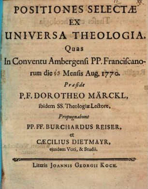 Positiones selectae ex universa theologia