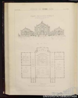 Planche No. 45 Écoles de Guise Aisne. Façade sur la cour d'honneur du Théâtre et des Ecoles.
