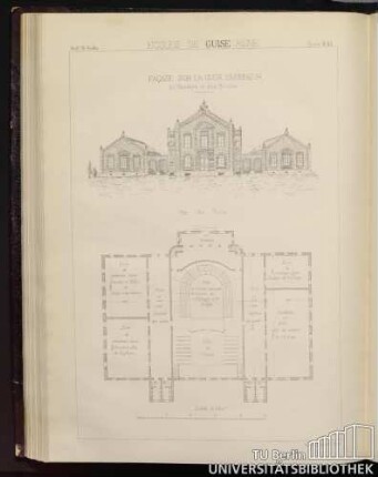Planche No. 45 Écoles de Guise Aisne. Façade sur la cour d'honneur du Théâtre et des Ecoles.