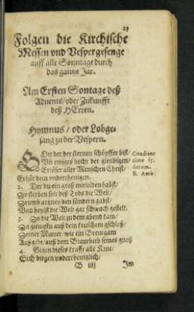 Am Ersten Sontage deß Advents/ oder Zukunfft deß Herren.
