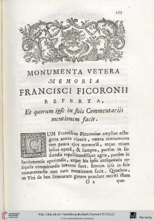 Monumenta vetera Memoria Francisci Ficoronii Reperta