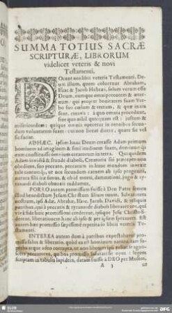 Summa Totius Sacrae Scripturae, Librorum videlicet veteris Et novi Testamenti