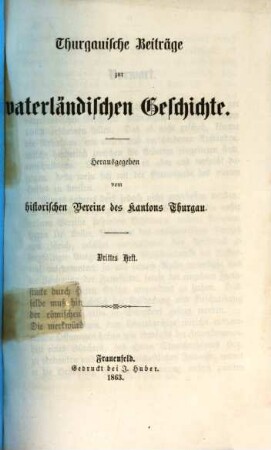 Thurgauische Beiträge zur vaterländischen Geschichte. 3, 3. 1863
