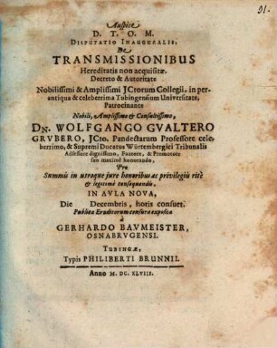 Disputatio Inauguralis, De Transmissionibus Hereditatis non acquisitae