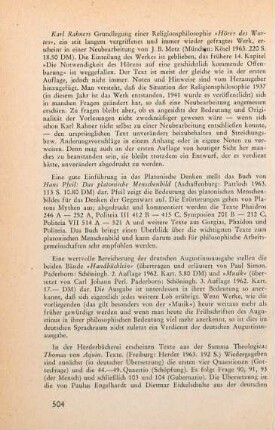504 [Rezension] Rahner, Karl, Hörer des Wortes