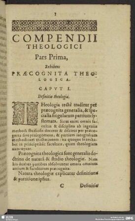 Pars Prima, Exhibens Praecognita Theologica