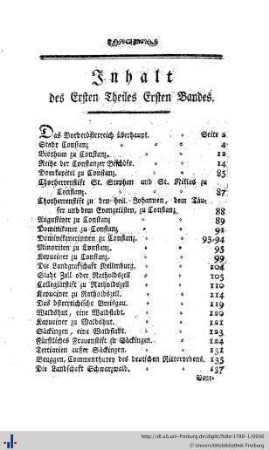Inhalt des Ersten Theiles Ersten Bandes.