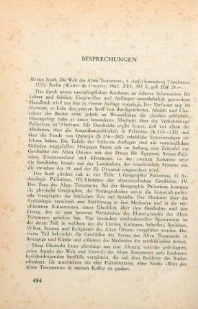484-485 [Rezension] Noth, Martin, Die Welt des alten Testaments