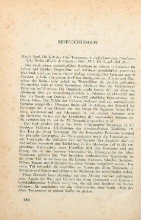 484-485 [Rezension] Noth, Martin, Die Welt des alten Testaments