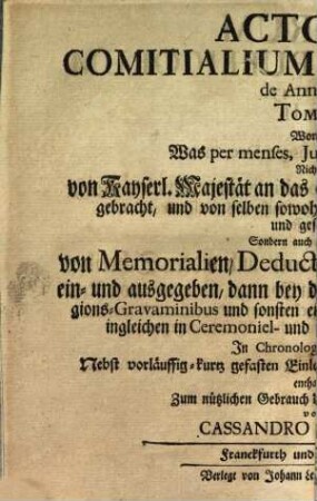 Actorum Comitialium Publicorum de Anno ... Tomus ..., 1743,2