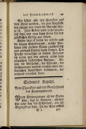 Siebentes Kapitel. Vom Charakter und der Gemüthsart des Frauenzimmers.