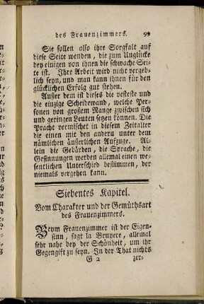 Siebentes Kapitel. Vom Charakter und der Gemüthsart des Frauenzimmers.