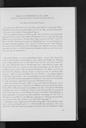 Marcus Nordheim (1812-1899), seine Familie und seine Stiftungen