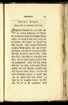 Zweyte Elegie. Klagen über die Sprödigkeit der Delia.