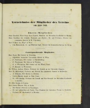 Verzeichniss der Mitglieder des Vereins vom Jahre 1844.