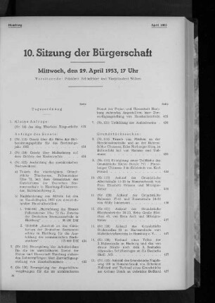 10. Sitzung der Bürgerschaft