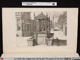 [Ein Ziehbrunnen mit Straßenansicht].
