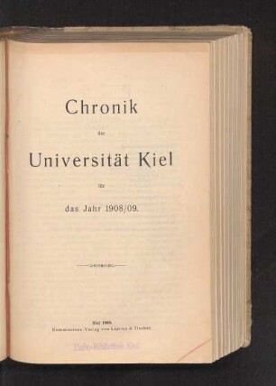1908/09: Chronik der Universität Kiel für das Jahr 1908/09