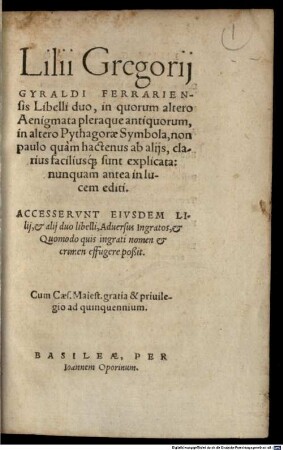Libri duo, in quorum altero aenigmata pleraque antiquorum, in altero Pythagorae Symbola ... sunt explicata