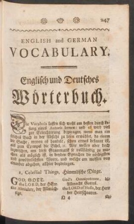 English and German Vocabulary. Englisch und Deutsches Wörterbuch.