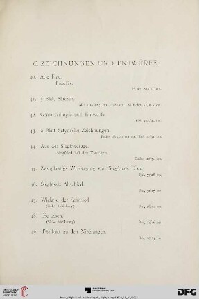 Zeichnungen und Entwürfe (Nr. 40-94)