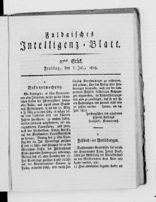 27tes Stück, Ausgabe vom 6. Jul. 1810