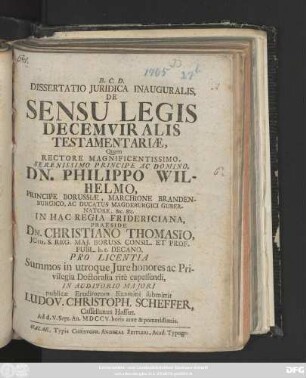 Dissertatio Juridica Inauguralis, De Sensu Legis Decemviralis Testamentariæ