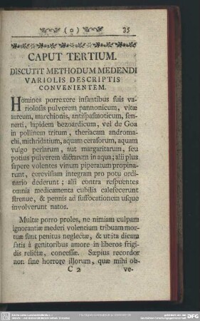 Caput Tertium. Discutit Methodum Medendi Variolis Descriptis Convenientem