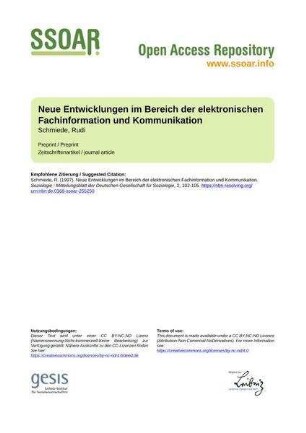 Neue Entwicklungen im Bereich der elektronischen Fachinformation und Kommunikation