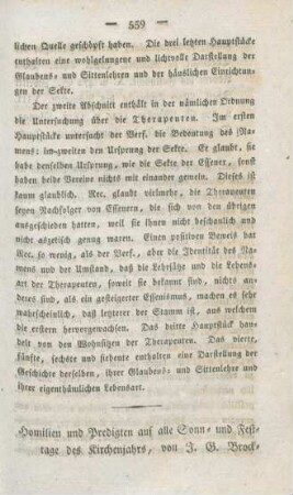 559-565 [Rezension] Brockelmann, Johann Heinrich, Homilien und Predigten auf alle Sonn- und Festtage des Kirchenjahrs