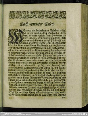 Hoch-geneigter Leser!