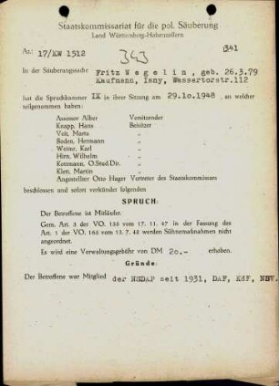 Wegelin, Fritz