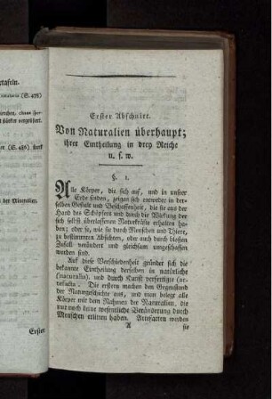 Von Naturalien überhaupt; ihrer Eintheilung in drey Reiche u.s.w.