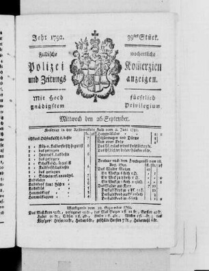 39tes Stück., Ausgabe vom 26. September 1792