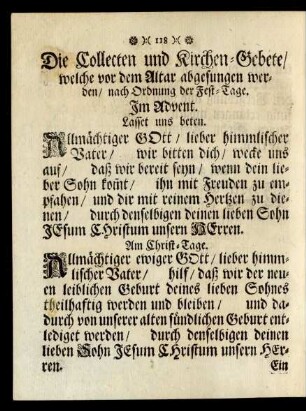 Die Collecten und Kirchen-Gebet/ welche vor dem Altar abgesungen werden/ nach Ordnung der Fest-Tage.
