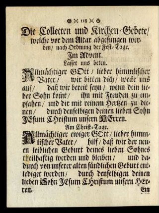 Die Collecten und Kirchen-Gebet/ welche vor dem Altar abgesungen werden/ nach Ordnung der Fest-Tage.